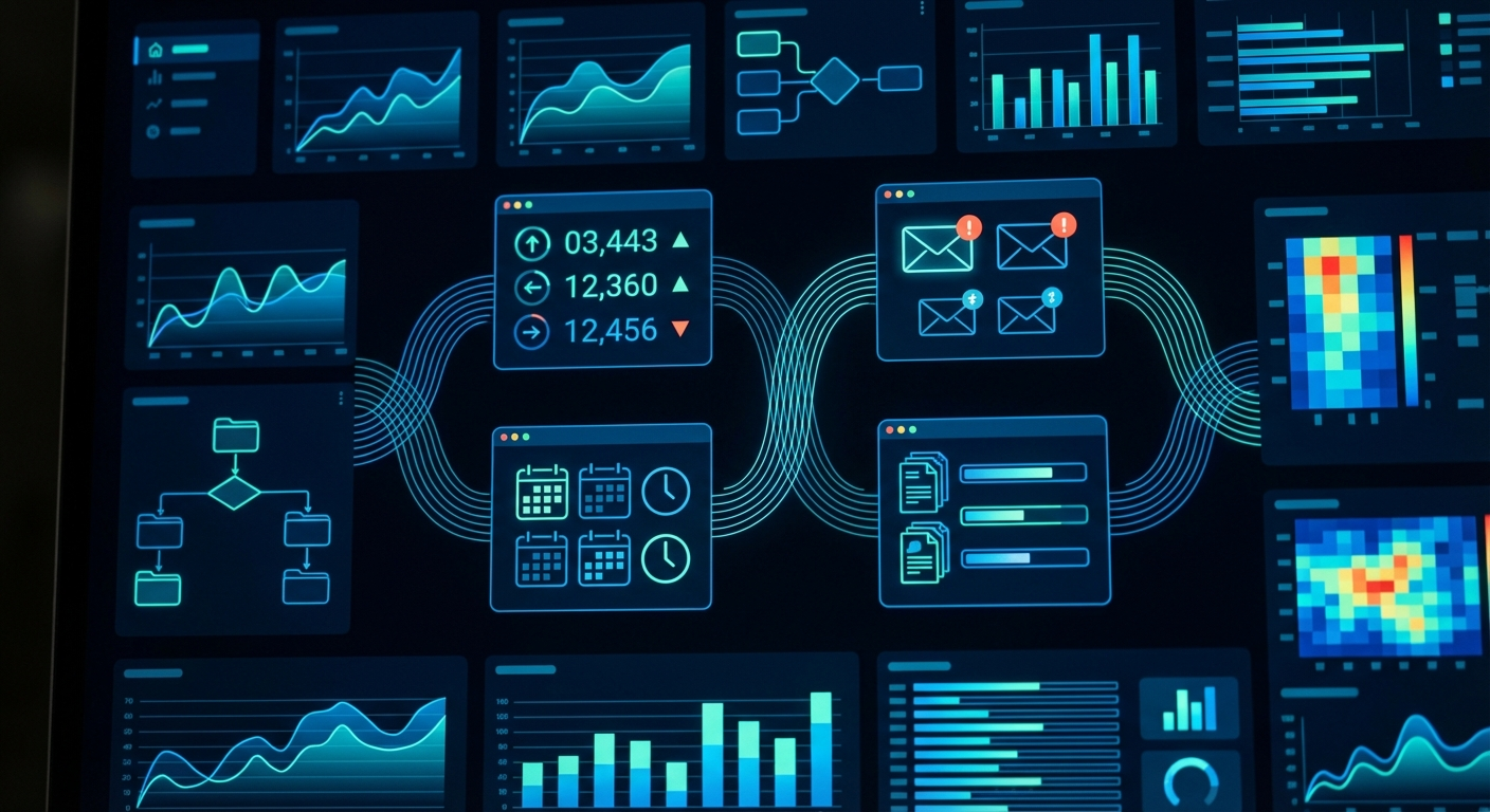 Business dashboard showing connected automation workflows