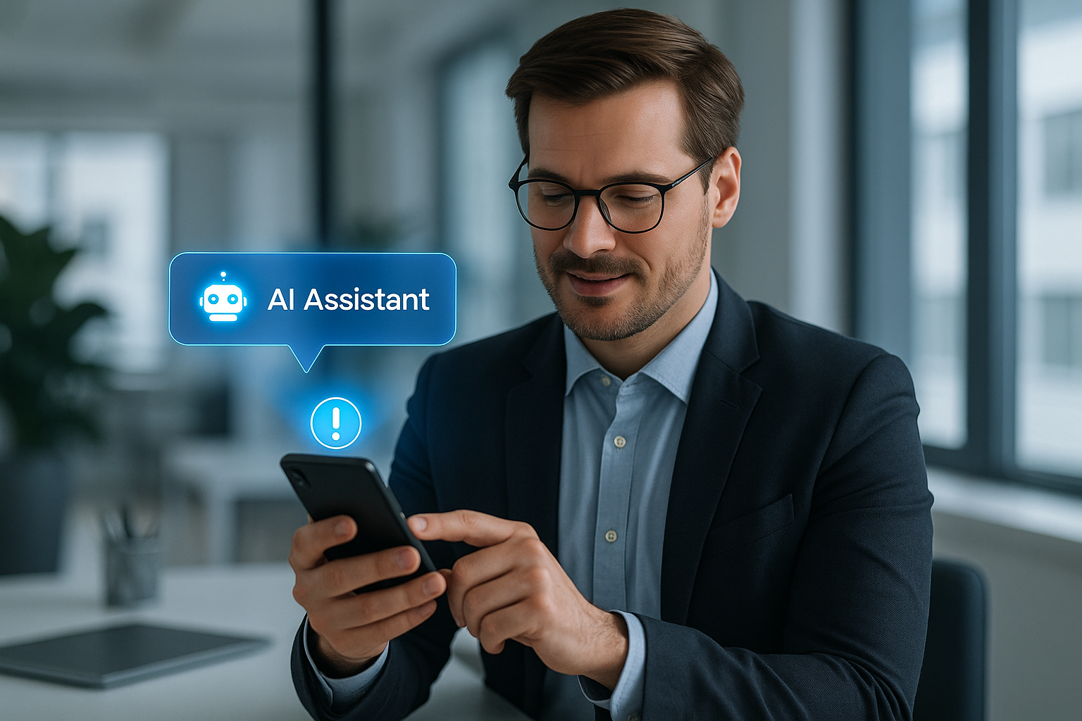 Business professional receiving an AI-powered notification alert from OpenClaw heartbeat monitoring