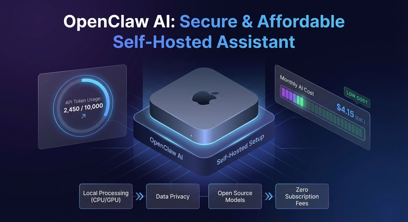 OpenClaw self-hosted setup on Mac Mini showing monthly API cost breakdown and usage meters