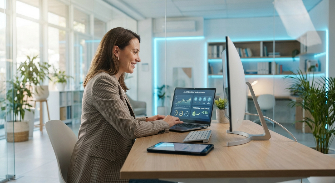 Business owner using OpenClaw AI automation on laptop