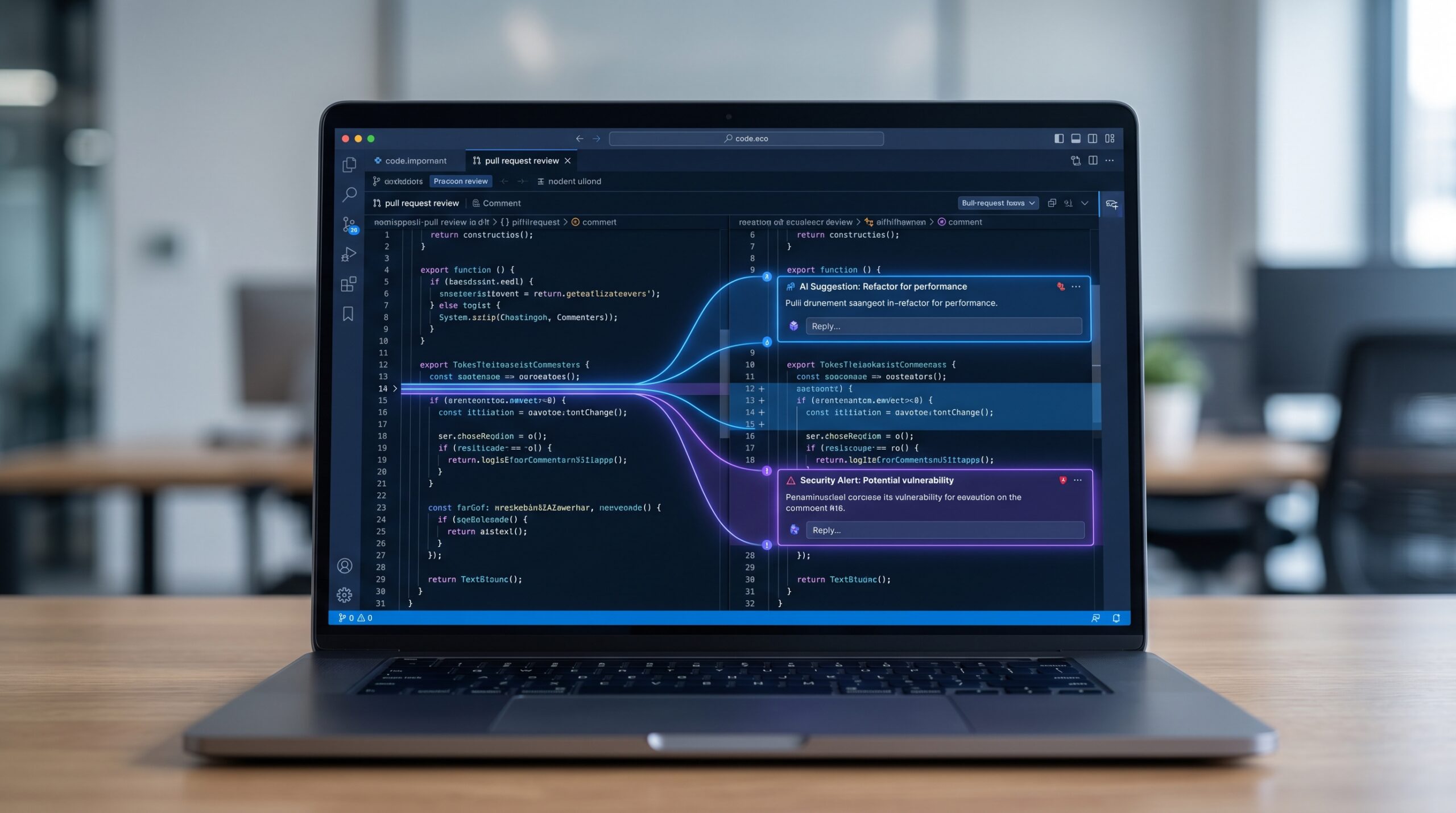 Claude AI code review interface with automated pull request findings