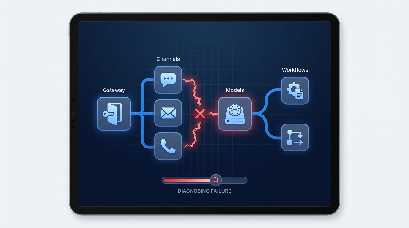 Business dashboard troubleshooting an OpenClaw setup