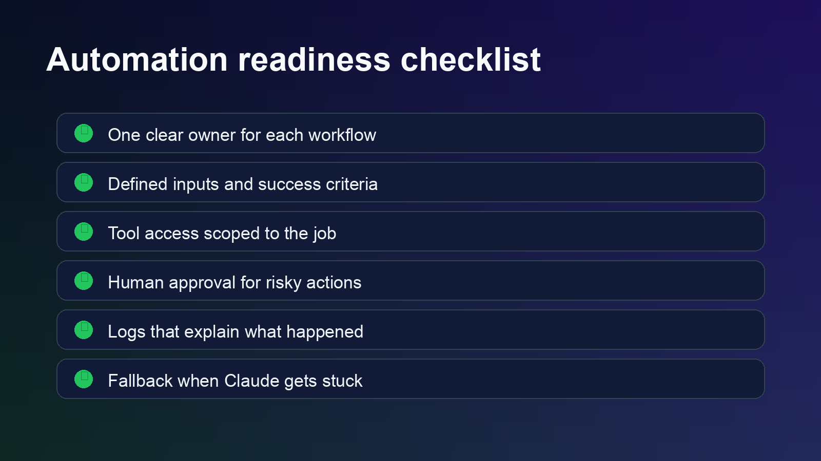 Checklist for safer Claude AI business automation